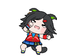 a cartoon of a girl wearing a red jacket and shorts