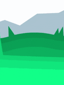 a cartoon drawing of a sheep standing in a field with mountains in the background .