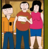 a cartoon of a man holding an envelope next to a woman