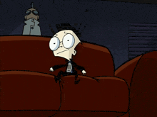 a cartoon character with a mask on his face is falling down