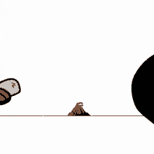 a cartoon of a person flying through the air next to a monster with a shark 's mouth .