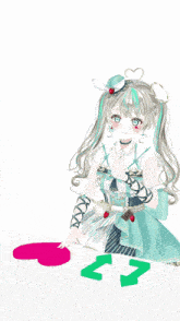 a drawing of a girl in a blue dress holding a heart