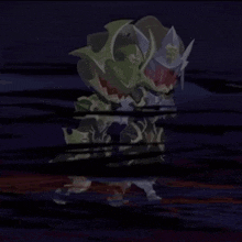 a couple of cartoon characters are standing next to each other in a dark room