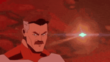 a cartoon of a man with a mustache is looking at something
