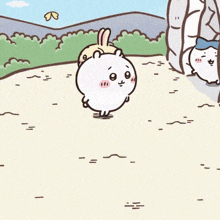 a cartoon of a cat a rabbit and a bunny standing next to each other