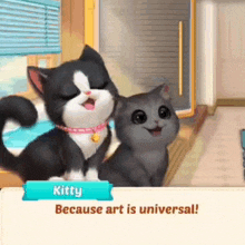 a black and white cat and a gray cat are sitting next to each other in a bathroom .