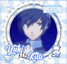 a picture of yuki de kita with a blue background