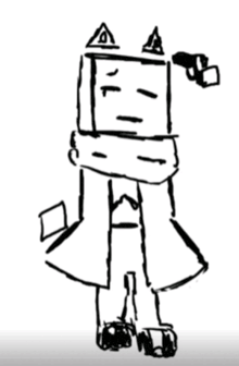 a drawing of a person with a box on their head holding a gun