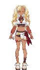 a cartoon drawing of a woman with blonde hair and red eyes