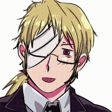 a man with a bandage on his eye is wearing glasses and a suit