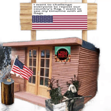 american flag rustic old cabin billboard with american flag old man on guard