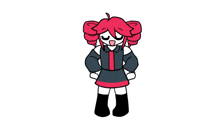 a cartoon drawing of a girl with pink hair