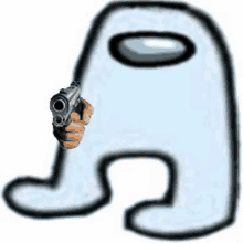 a white among us character is pointing a gun at someone .