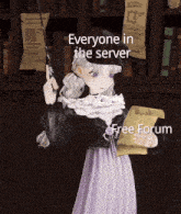 a cartoon girl holding a wand and a piece of paper with the words everyone in the server free forum