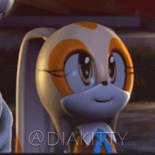 a close up of a cartoon rabbit with the word diakitty on the bottom right