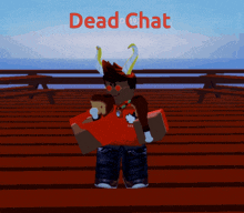 a cartoon character with horns is holding a box and says dead chat