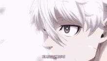 a close up of a person with white hair