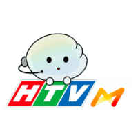 a logo for htvm with a cartoon character on top