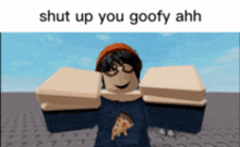 a picture of a person holding boxes with the words shut up you goofy ahh on the bottom