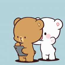 a cartoon of two teddy bears hugging each other with a heart in a speech bubble above them