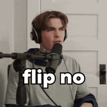 a man wearing headphones and a flip no shirt