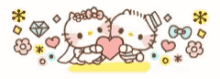 a couple of hello kitty characters holding a heart .
