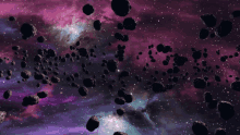 a purple frame surrounds a galaxy with asteroids