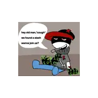a cartoon character says hey old man " cough "