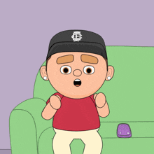 a cartoon of a man wearing a hat that says ' ec ' on it
