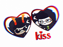 a couple of hearts with the word kiss on the bottom right