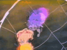 a blurry picture of a person and a purple object in a circle