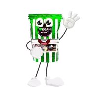 a green and white striped bag of vegan all serie candy