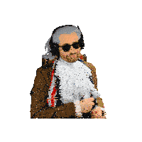 a man wearing a wig and sunglasses is adjusting his sunglasses