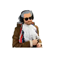a man wearing a wig and sunglasses is adjusting his sunglasses