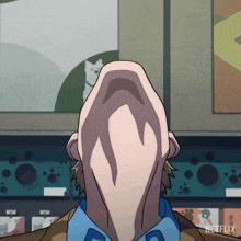 a cartoon of a man with a very long nose and a netflix logo in the corner