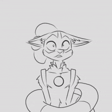 a black and white drawing of a cat with a circle around its neck