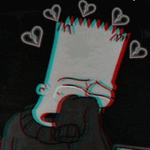 bart simpson is crying with broken hearts around his head .