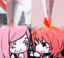 a drawing of a girl with pink hair and a drawing of a girl with orange hair