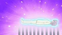 a cartoon of a person laying on their back with a purple background