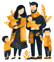 a cartoon illustration of a family standing next to each other