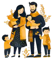 a cartoon illustration of a family standing next to each other