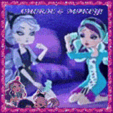 a picture of three monster high dolls in a frame