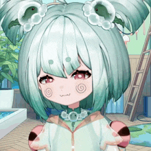 a girl with a swirl on her face looks angry