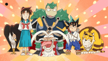 a group of cartoon characters posing for a picture