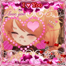 a picture of a girl with hearts and the words i love you on it