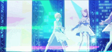 a group of anime characters are dancing on stage