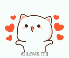 a cartoon cat is surrounded by hearts and the words `` i love it '' .