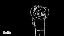 a black and white drawing of a person 's face on a black background