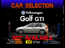 a volkswagen golf gti is shown in a car selection screen