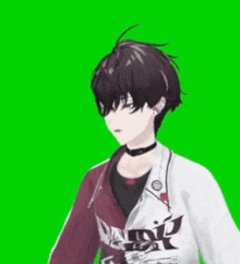 a 3d model of a boy with a choker and a jacket that says daddy on it